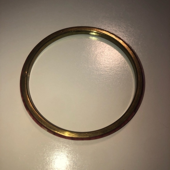 Vtg 70s brass & dyed bone inlay boho hippie stacking bangle 8” / 2.6” diameter - Picture 2 of 5